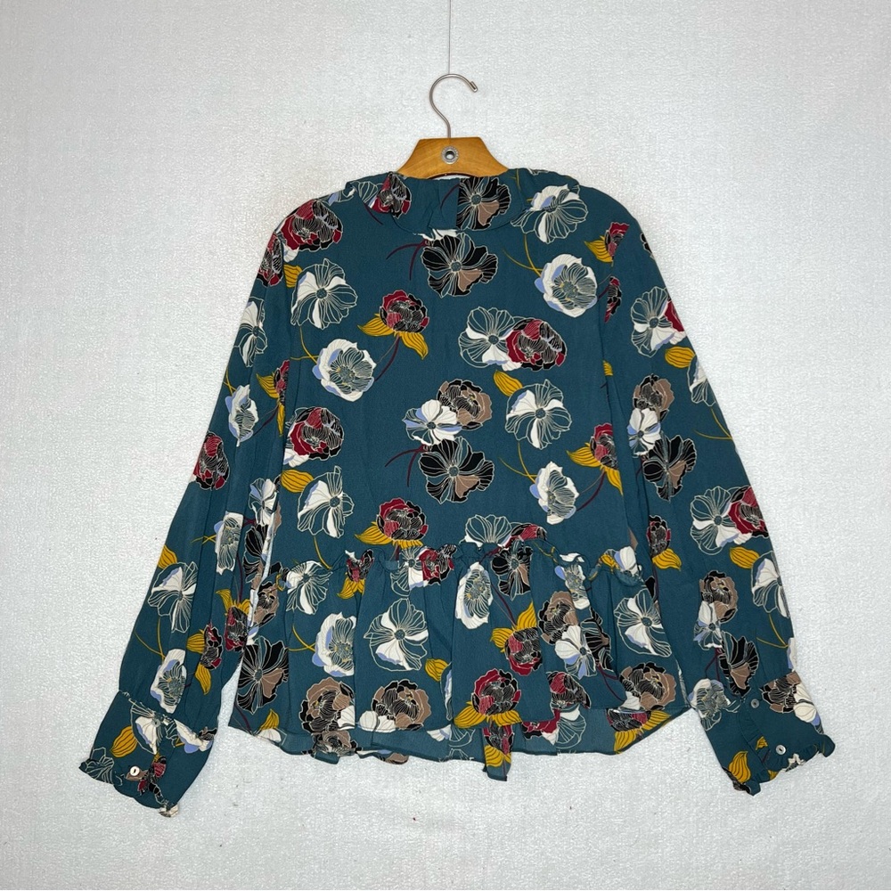 Anthropologie Everleigh Blue Floral Ruffle Wrap Blouse Peasant Womens Size XL - Picture 7 of 8